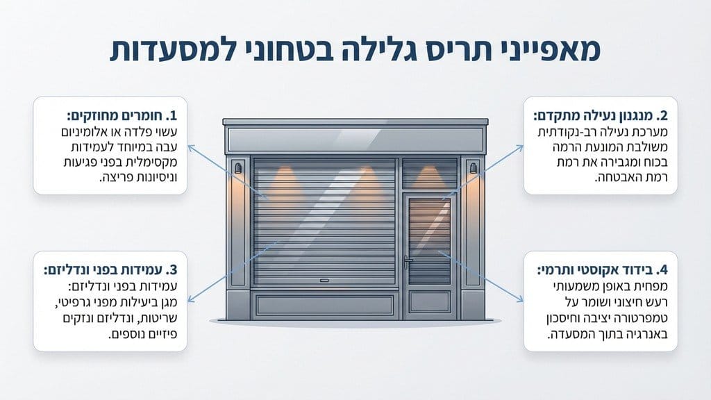 תריס גלילה למסעדה מותקן בחזית בשעות הלילה