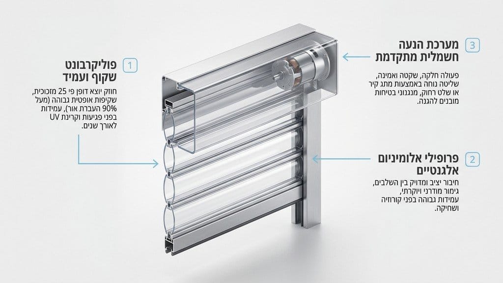 מנגנון ופרופילים של תריס גלילה שקוף