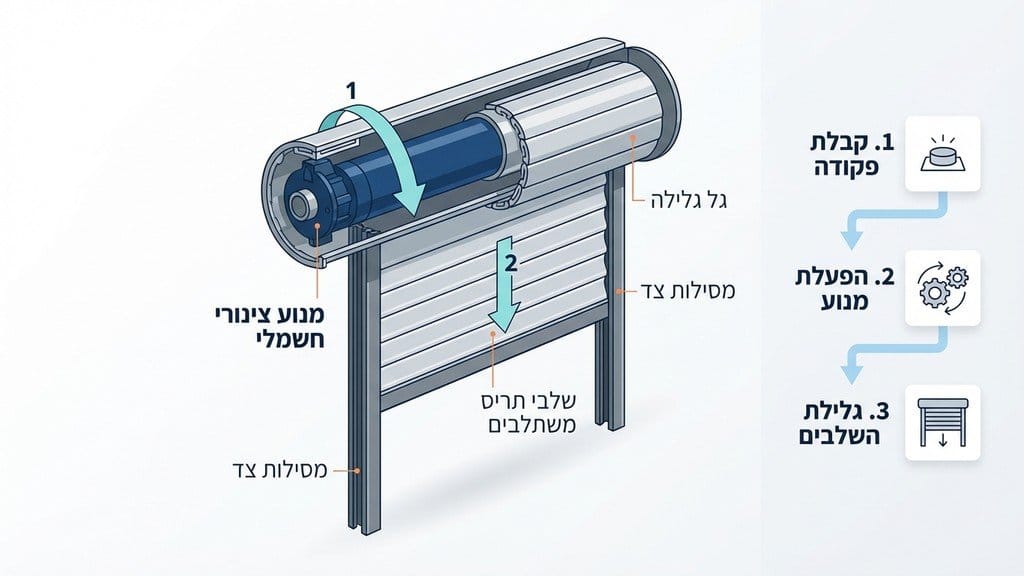 מנגנון פנימי של תריס גלילה חשמלי מסחרי