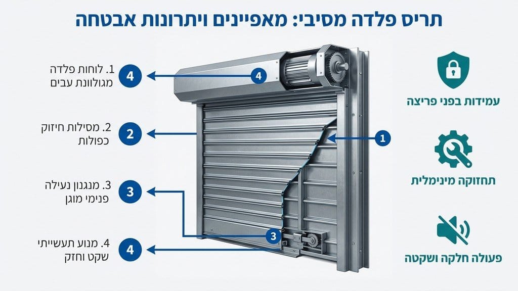 תריס גלילה מפלדה מגולוונת מותקן בחזית חנות