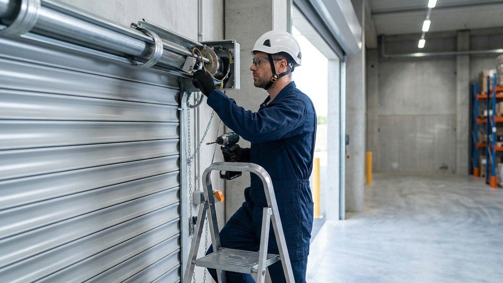 טכנאי מתקין תריס גלילה חשמלי בעסק