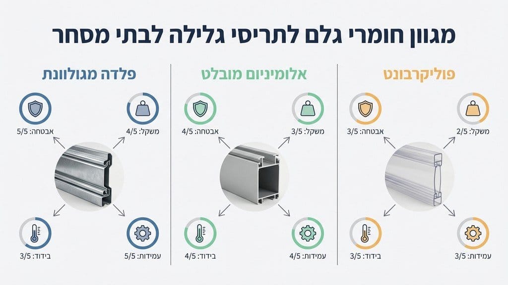 דוגמאות לחומרי גלם עבור תריסי גלילה לעסקים
