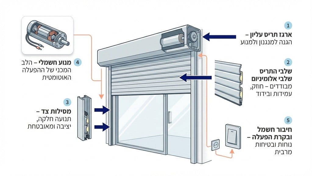 התקנה מקצועית של תריס גלילה בחזית חנות