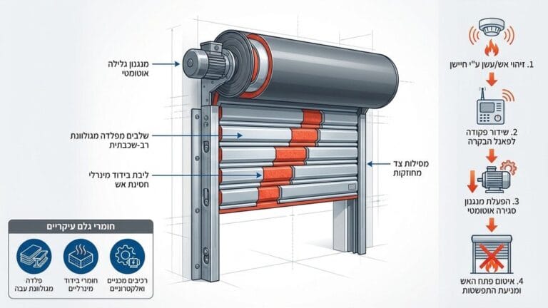 תריס חסין אש מפלדה מגולוונת במצב סגור