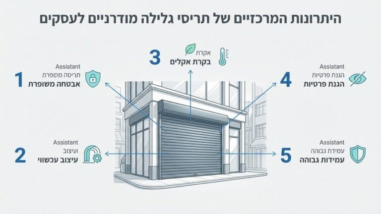 תריסי אלומיניום סגורים בחזית חנות מודרנית בתל אביב