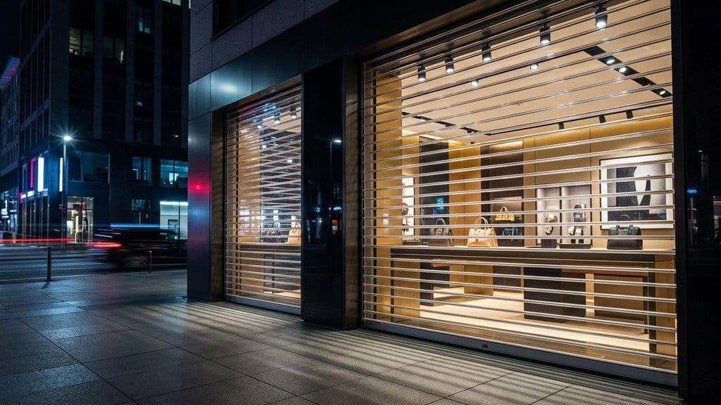 סורג פוליקרבונט שקוף מותקן בחנות ראווה מוארת