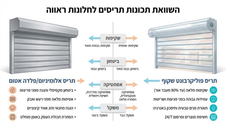 תריס גלילה שקוף מפוליקרבונט המותקן בחזית חנות ראווה
